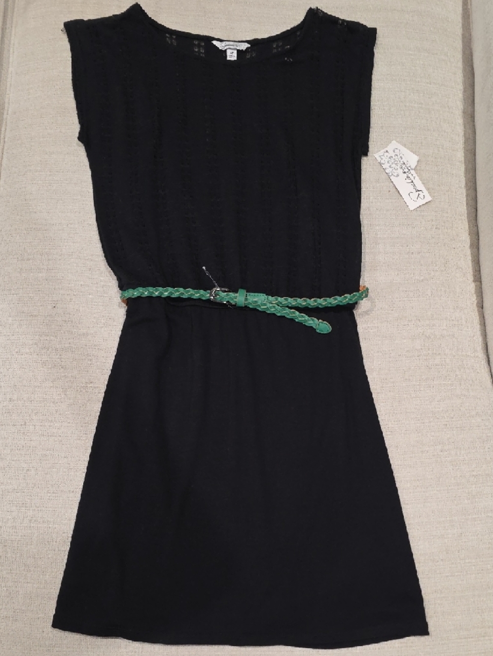 Speechless Black Dress with Green Braided Belt